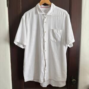 BORGO28 | White Textured Cotton Short Sleeve Button Down Shirt | XXL